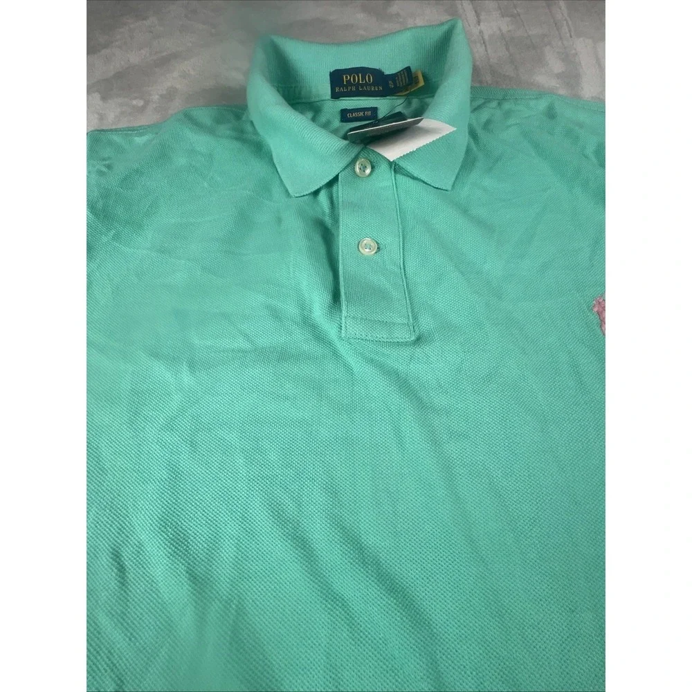 Polo Ralph Lauren Green Custom Slim Fit Pink Pony Polo Shirt Men's Size XL NWT